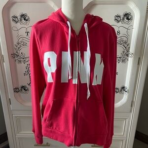 Pink Zip-Up Hoodie with White Lettering